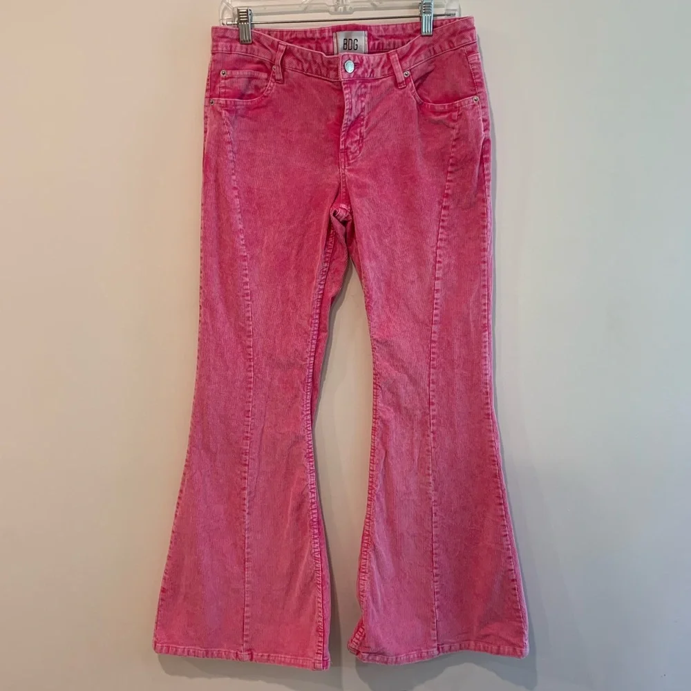 Urban Outfitters BDG Pink Corduroy Extreme Flare Pants Size 28 - Picture 1 of 10